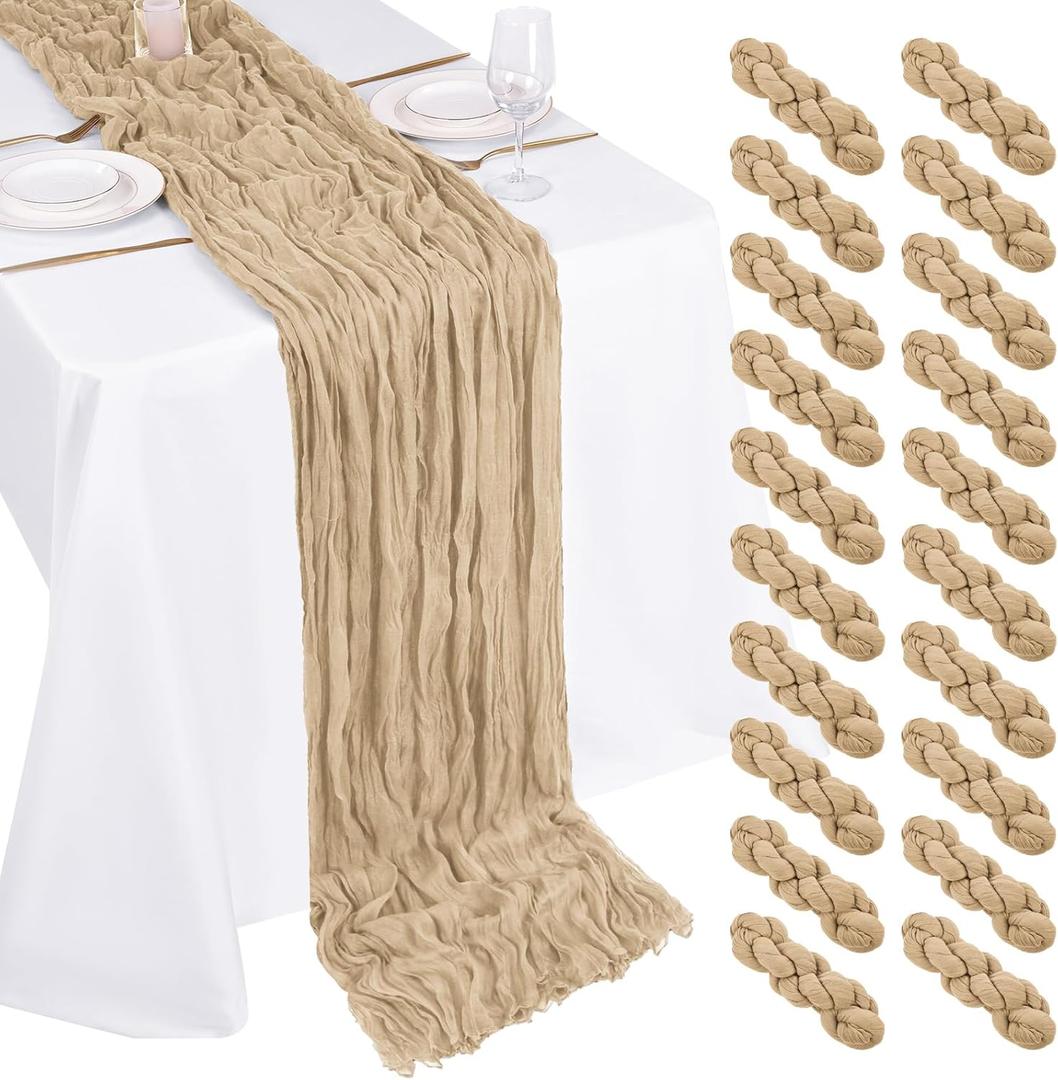 20 Pack Cheesecloth Table Runner - 17x108 Inch Beige Boho Gauze Cheese Cloth Table Runners for Baby Bridal Shower Decoration Wedding Party Summer Garden Farmhouse