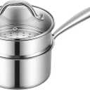 Ohtomber Tri-Ply Steamer for Cooking - Stainless Steel 3 Qt Saucepan with Lid, Medium Kitchen Induction Cooking Pot with Vegetable Food Steamer Basket, Non Stick Sauce Pan with Stay-Cool Handle