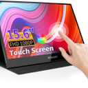 Wimaxit 15.6 Inch Portable Touch Monitor with Dual Speakers, Full HD 1920 x 1080, VESA 75 mm, HDMI/USB-C Connection, Ideal for Laptops, Xbox and Smartphones