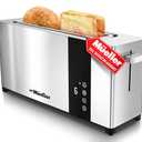 Mueller UltraToast Full Stainless Steel Toaster 2 Slice, Long Extra-Wide Slots with Removable Tray, Cancel/Defrost/Reheat Functions, 6 Browning Levels with LED Display, Housewarming Gifts New Home