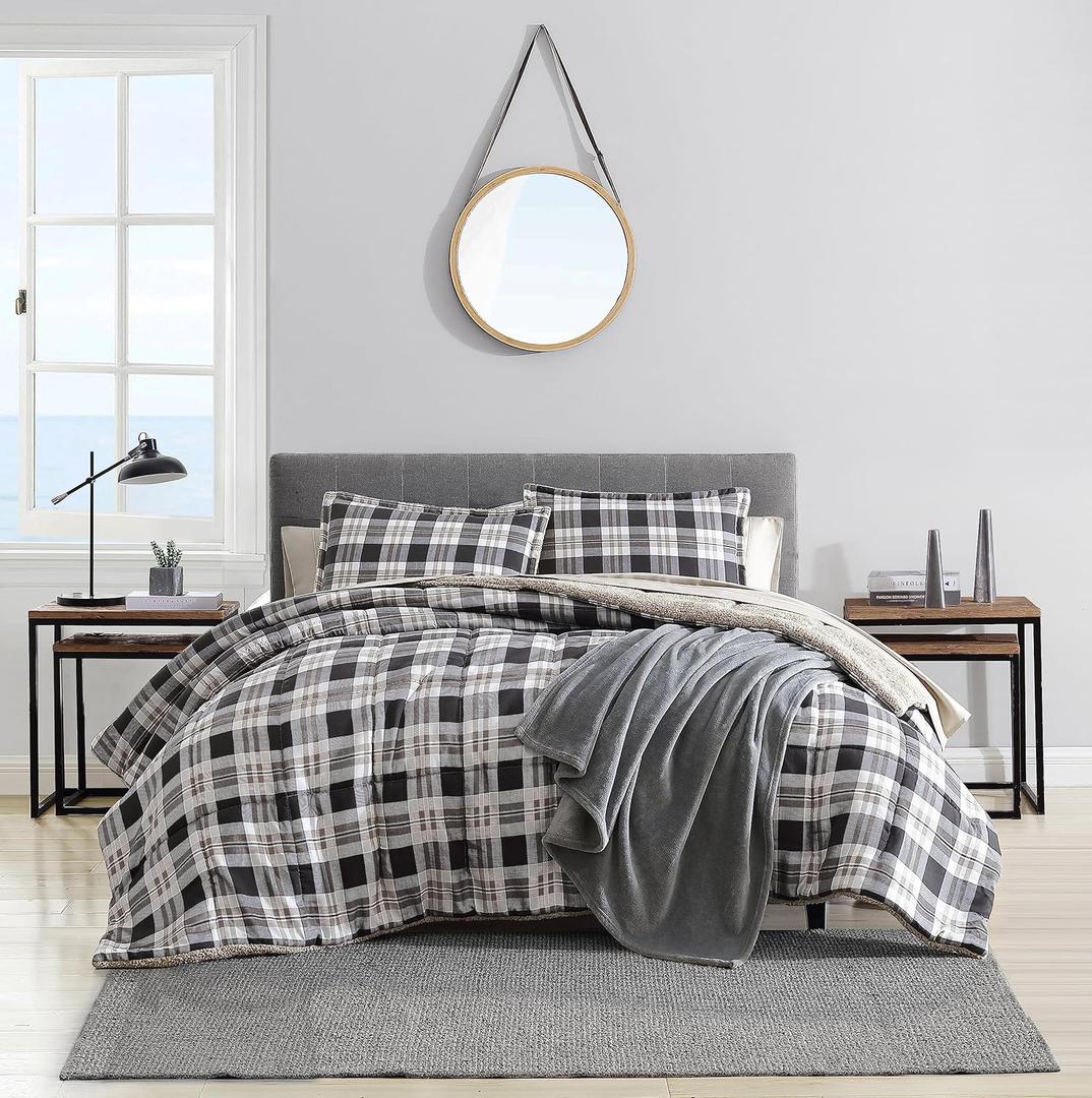 Nautica- Queen Comforter Set, Reversible Microsuede Bedding with Matching Sham(s), Casual Home Decor (Lewes Grey, Queen)