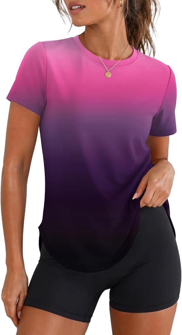 LOMON Short Sleeve Shirts for Women Workout Quick Dry Moisture Wicking Tee (M)