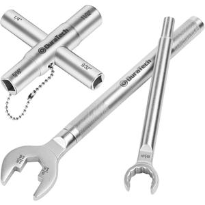 DURATECH 3-in-1 Plumber wrench & 4 Way Sillcock Key, 2-Pack, for Valve, Faucet nuts, and Spigots