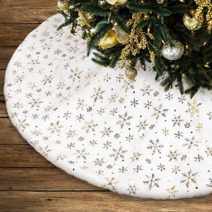 Lanpn Christmas Tree Skirt 24 inch, Xmas Tree Skirt with Snowflake Winter Christmas Tree Mat for Small mini Pencil Slim Artificial Trees Winter Home Party Holiday Indoor Xmas Decor (Gold, 60cm)