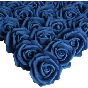 IPOPU Artificial Roses Flowers Heads, 100 Pcs Navy Blue Foam Fake Roses Bulk 3inch Stemless Faux Flowers for DIY Wedding Bouquets, Crafts, Wall Decor,Bridal Shower Party Home Decor(Navy Blue)