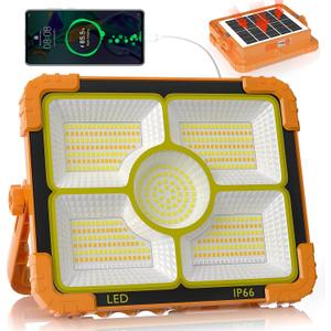 100W LED Solar Work Light, 466 LED 10000LM Magnetic Worklight with 5 Modes, 12000mAh Battary Rechargeable, IP66 Waterproof Portable Solar Outdoor Working Light for Emergency, Repair, Camping