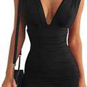 GOBLES Women's Sexy Bodycon Sleeveless Ruched Party Mini Cocktail Dress S