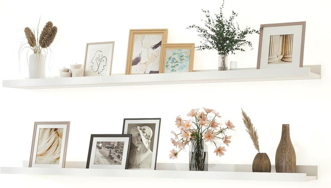 White Floating Shelves for Wall Decor, Long Wall Mounted Storage Shelf for Bedroom, Living Room, Bathroom, Kitchen, Nursery, Display Picture Ledge Shelf with Lip Set of 2-48 Inches, White, 47.2in