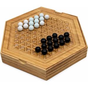 Abalone Board Game, Marble Strategy Game, Solid Wooden Game with 28 Marbles, 2 Player Games, Abalone Game, Marble Chess Game, Intellectual Chess Board Game, Strategy Games for Adults, Small