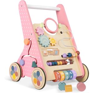 Wooden Baby Walker with Wheels, Baby Push Walkers for Girls 12 Months, Push Toys 1 Year Old Girl Small Size