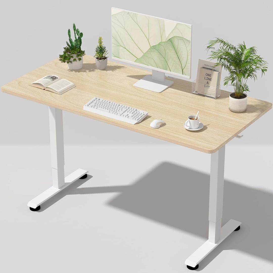 Veken 55 Inch Large Electric Standing Desk, 4 Memory Heights Adjustable,Sit to Stand Up, Work Home Office Computer Table for Study, Walking Pad, Writing, and Games, Wooden Desktop Desks, Nature Wood, 5523.6 Inch