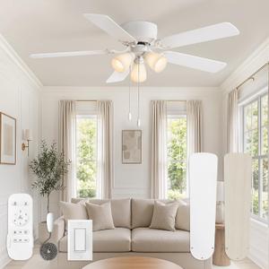 Fanbulous 52" Modern Ceiling Fan with 3 Lights, Remote & Pull Chain Control