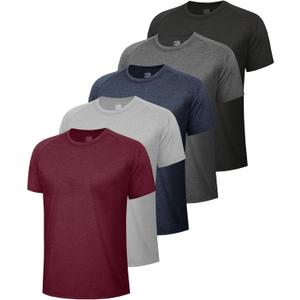 5 Pack Workout Shirts for Men-Quick Dry Black Gym Moisture Wicking Short Sleeve T-Shirts for Running Athletic Casual (Large, 1-heather Black/Dark Grey/Navy/Light Grey/Wine)