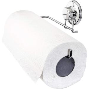 Suction Cup Paper Towel Holder- Chrome Plated Stainless Steel Bar for Bathroom & Kitchen (Chrome)