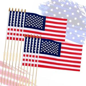 12x18 Inch 12Pcs American Flags with Spear Top on Stick, 250 Anniversary USA Flag, American Hand Held Flag for Memorial Day, Fourth of July, Outdoor Decorations