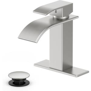 Ryuwanku Bathroom Faucet Brushed Nickel Modern Waterfall Bathroom Sink Faucet with Single Handle Suitable for 1  Hole ,Supply Deck Plate and Hose