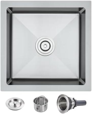 POPFLY 15×15 Inch Undermount Kitchen Sink, 18 Gauge 304 Stainless Steel Bar Sink, 15" Small Kitchen Mini Sink, Brushed Nickel Fregaderos De Cocina Modernos