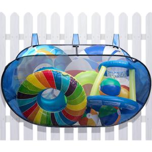 Adnee 60 x 30 x 24 Inches Pop-Up Pool Float Storage Bag,Hanging Mesh Pool Organizer for Fence Pool Side,Foldable Pool Toy Storage Mesh Basket for Floats,Balls,Inflatable Toys and Pool Accessories