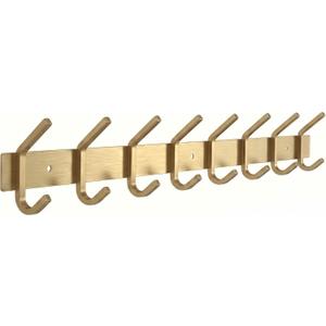 Brushed Gold Wall Mounted Coat Rack – 24 Inch Stainless Steel Rail with 8 Double Coat Hooks for Entryway, Bathroom, Bedroom, Kitchen – Modern Gold Hook Rack for Coats, Hats, Towels