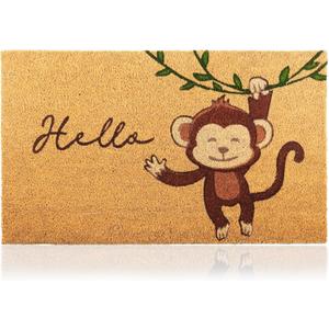 Monkey - 17"x29" - Coir Door Mat with Heavy Duty Backing - Welcome Mats for Entryway, Porch - Anti-Slip PVC & Coconut Fiber Surface - Natural Home Accessories, Minimalist Original Design