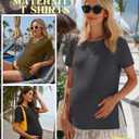 Ficerd 3 Pack Women's Maternity T Shirts, Short Sleeve Side Split Pregnancy Tops Casual Crew Neck Pregnant Tees Mama Clothes (M)