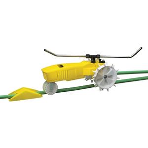 Nelson Rain Train 13,500 Square Feet Cast Iron Outdoor Lawn Traveling Water Sprinkler for Yard, and Garden, with Auto Shut Off, Yellow