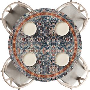 Horaldaily Regular Fitted Tablecloth 60 Inch Round, Boho Bohemia Vintage Country Rustic Farmhouse Distressed Washable Table Cover Elastic Edged for Dinning, Picnic, Camping, Banquet (Black)