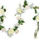 Lvydec 2 Pack Artificial Peony Garland - 6ft Silk White Peony Flower Arch Vine for Wedding Party Table Decoration, 72 inches