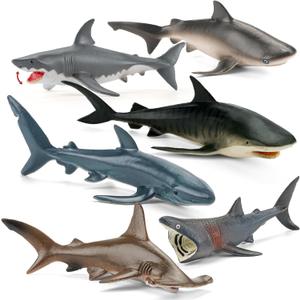 6PCS 5-7" Realistic Shark Figurines Toy for Toddlers 3-5 5-7, Large Ocean Animal Bath Toys for Kids Ages 4-8, Sharks Cake Toppers & Birthday Party Favors & Gifts for Boys & Girls