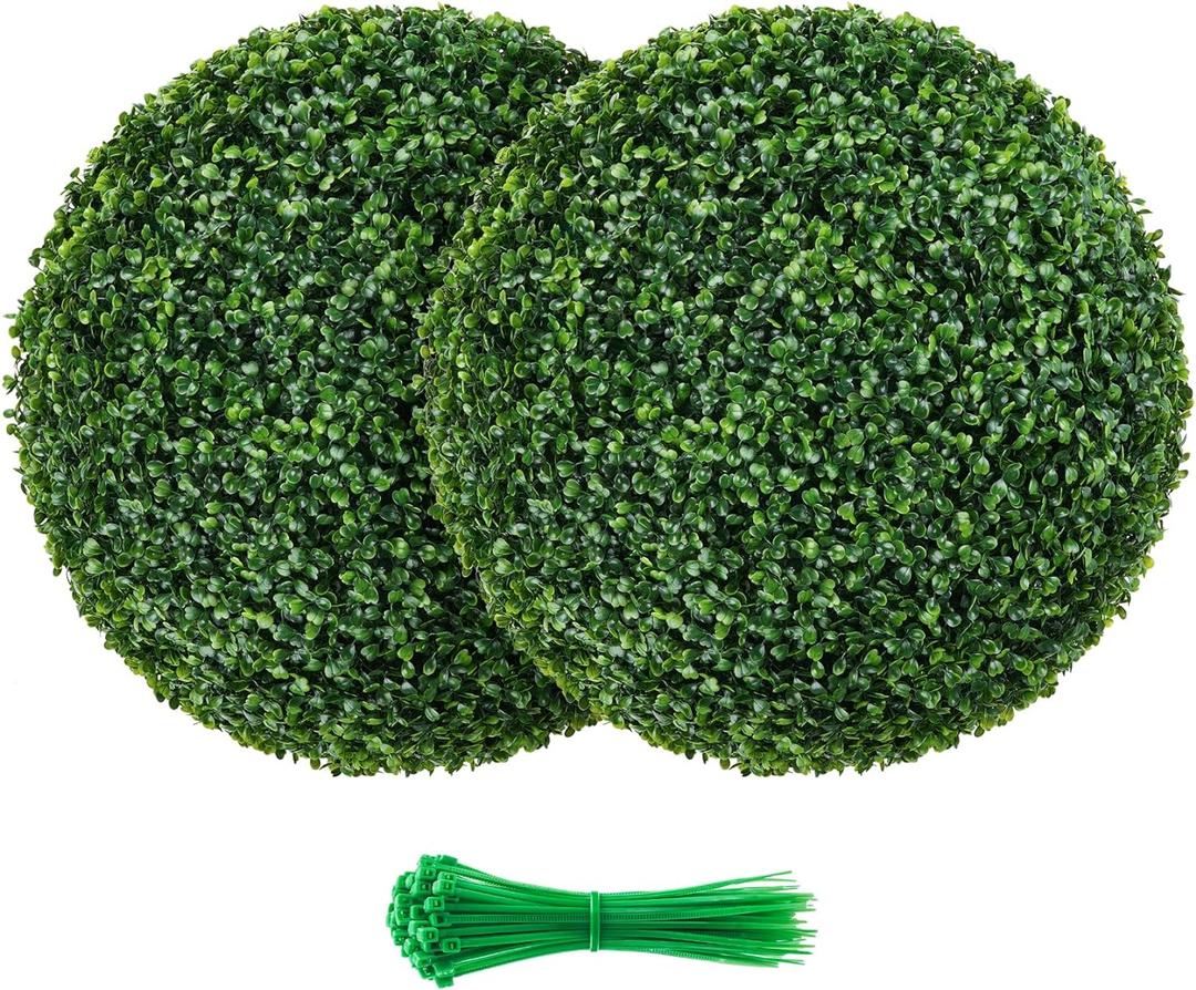 2 Pcs 15 inch Boxwood Topiary Ball Artificial Plant Topiary Ball Faux Boxwood Decorative Balls for Garden, Backyard, Balcony and Home Dcor