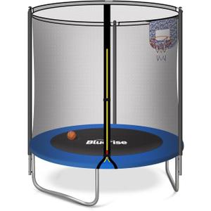 BLUERISE 55IN 6FT Toddler Trampoline for Kids Indoor Outdoor Play for Kids Trampoline Basketball Hoop Attachment with Enclosure Net Easy to Assemble