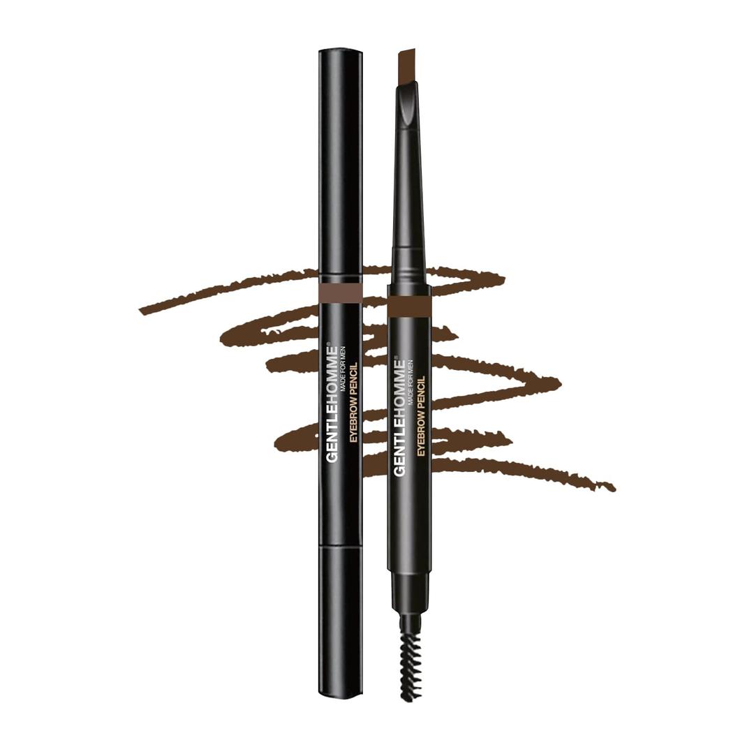 Mens Eyebrow Pencil Medium Brown, Easily Shape Define Fill Eyebrows or Facial Hair, 2 in 1 Brush and Ultra-Thin Pencil, Waterproof Smudge Proof Sweat-Proof, Durable and Long Lasting (Brown), Pack of 2