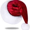 Santa Hat, Santa Hat for Adults, Unisex Velvet Comfort Wine Red Christmas Hats Extra Thicken Classic Plush for Christmas New Year Festive Holiday Party Supplies