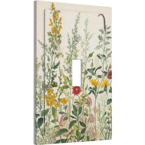 Decorative Light Switch Cover Rustic Beige Wildflower Green Plants Yellow Floral 1 Gang Oversized Single Toggle Wall Plate Jumbo Electrical Switchplate Face (1-Gang Toggle / 5 x 3 IN)