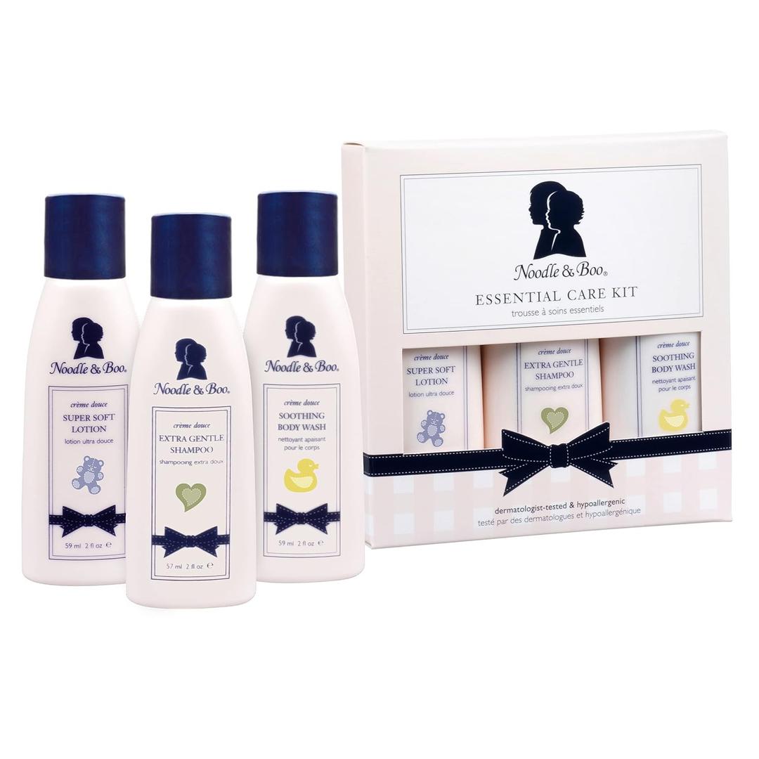 Noodle & Boo Essential Care 3 Piece Kit Super Soft Baby Lotion, Extra Gentle Shampoo and Soothing Body Wash, 2 Oz of each