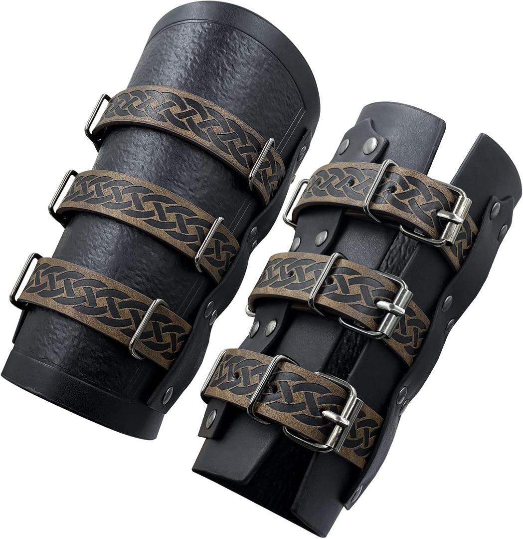 HiiFeuer Medieval Vintage Faux Leather Bracers, Retro Buckle Fastening Mercenary Arm Guards, Costume Knight Gauntlets