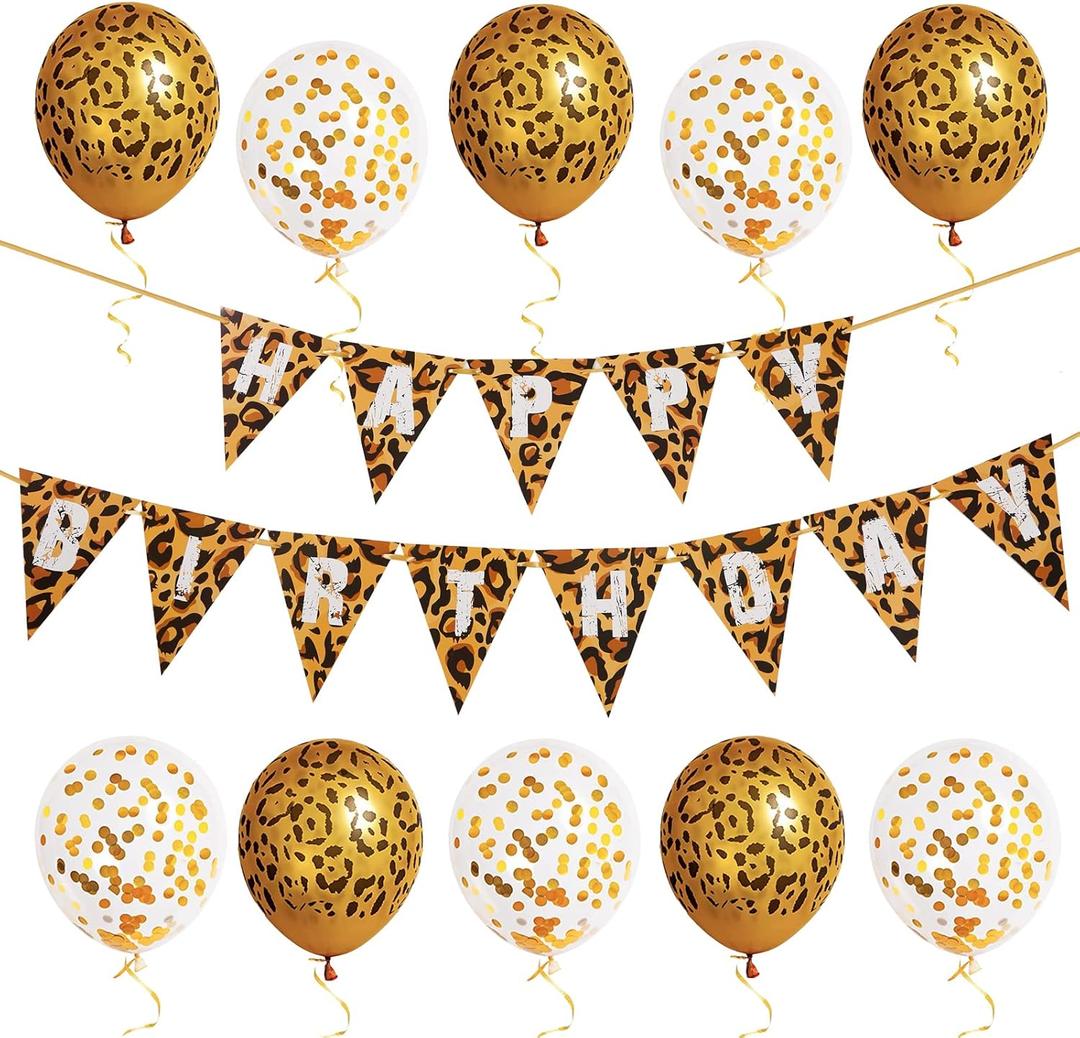 Cheetah Theme Balloons & Banner, Animal Party Decors for Girls Birthday, Baby Shower & Animal Themed Party (Gold)