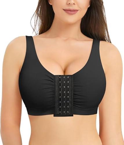 BRABIC Front Closure Post Surgery Minimizer Bras for Women Full Coverage Surgical Wireless Comfort Everyday Bras, Black, Size S