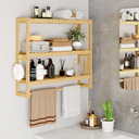 Bathroom Shelf Storage Organizer,Floating Wall Mount 3-Tier Adjustable Layer Bamboo Kitchen Organizer with Bar, Standing Shelf Units, Towel Rack