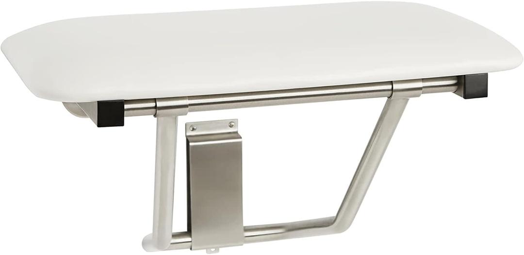 Seachrome 28" Wall Mount White Padded Folding Shower Bench Seat for Inside Shower