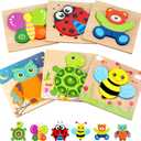 Toddler Puzzles, Wooden Jigsaw Animals Puzzles for 1 2 3 Year Old Girls Boys Toddlers, Educational Preschool Toys Gifts for Colors & Shapes Cognition Skill Learning