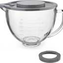 Glass Mixing Bowl Accessory 5 Quart - Compatible with KitchenAid 4.5 and 5 Quart Tilt-Head Stand Mixers (With Lid & Lock Ring)