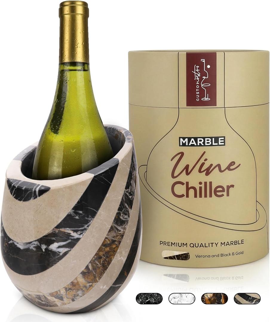 Gusto Nostro Marble Wine Chiller Bucket - 750ml Wine Bottle Cooler and Champagne Chiller for Party, Kitchen, Bar Cart Decor to Chill & Keep Bottles Cold - With Unique Wine Lovers Gift Box