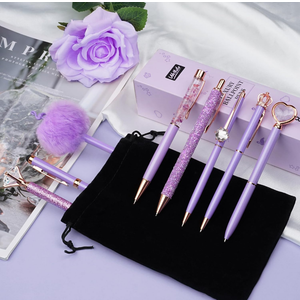 WEMATE 5Pcs Purple Pens, Metal Crystal Diamond Pen with Black & Blue Ink, Pens for Journaling, Office Supplies Fancy Pens for Women, Back to School Supplies for Girls Birthday (Purple)