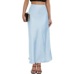Women's Satin Maxi Skirt High Waisted Elastic Waistband Silk A-Line Casual Party Leopard Print Long Skirts for Women XL