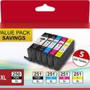 PGI-250XL CLI-251XL Compatible for Canon 250 and 251 Ink Cartridges Work with Canon PIXMA MX922 MX920 IX6820 MG5520 MG7520 IP8720 MG6620 (PGBK Black Cyan Magenta Yellow, 5XL Pack)