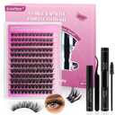 Lash Extension Kit Natural Volume Lash Clusters.8-16mm Waterproof Eyelash Extension Kit with Lash Bond and Seal, Remover, Tweezers and Eyelash Comb for a Natural Look(0.07D,144pcs, D Curl)