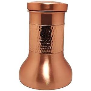 Scout Nature Pure Copper Bedroom Water Bottle Hammered Design | Pitchers | Water Jug | Ayurveda Health Benefits | Bedside Carafes with Tumbler/Glass with Lid 1350 ML