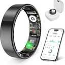 Smart Health Ring, Featuring Stress and Sleep Monitoring Functions, Compatible with iOS and Android,Waterproof Fitness Tracker for Women & Men, No Subscription Fee. (Black, 7)
