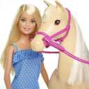 Barbie Doll, Blonde, Wearing Riding Outfit with Helmet, and Light Brown Horse with Soft White Mane and Tail, Gift for 3 to 7 Year Olds